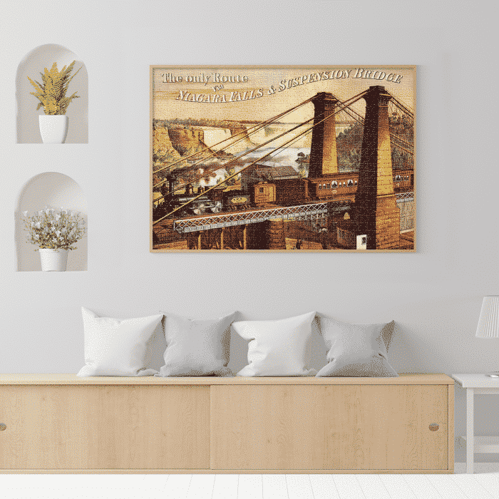 Puzzle adulți 1000 piese Vintage Posters - The Only Route via Niagara Falls & Suspension Bridge-35061