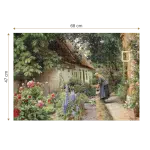 Puzzle adulti Peder Mørk Mønsted - An Old Woman Watering the Flowers Behind the Thached Farmhouse - 1000 Piese-34319